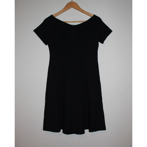ANN TAYLOR Wide V Neck Ponte Flare Professional Work Little Black Dress LBD - Picture 3 of 3